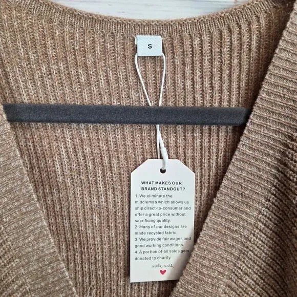 Carmel Brown Parisian Wrap Knit Sweater S Soft Rib Knit Parisian Minimalist NWT - Picture 5 of 9